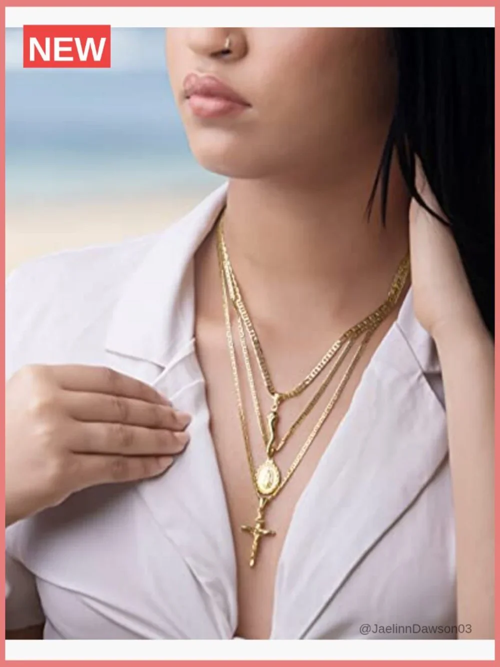 18K Gold Plated Flat Mariner Chain Necklace with Cross Pendant